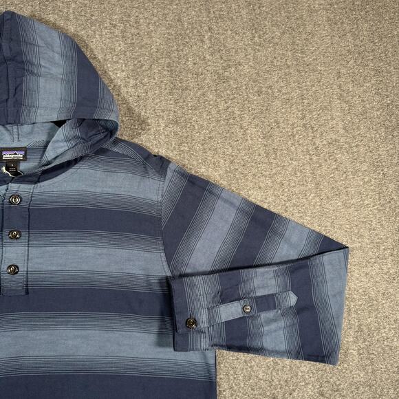 Patagonia Hoodie Mens Large Blue Lightweight Fjord Flannel Hoody Striped Organic - Picture 12 of 16